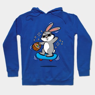 Easter Bunny Skateboarding Carrying Easter Eggs Cartoon Hoodie